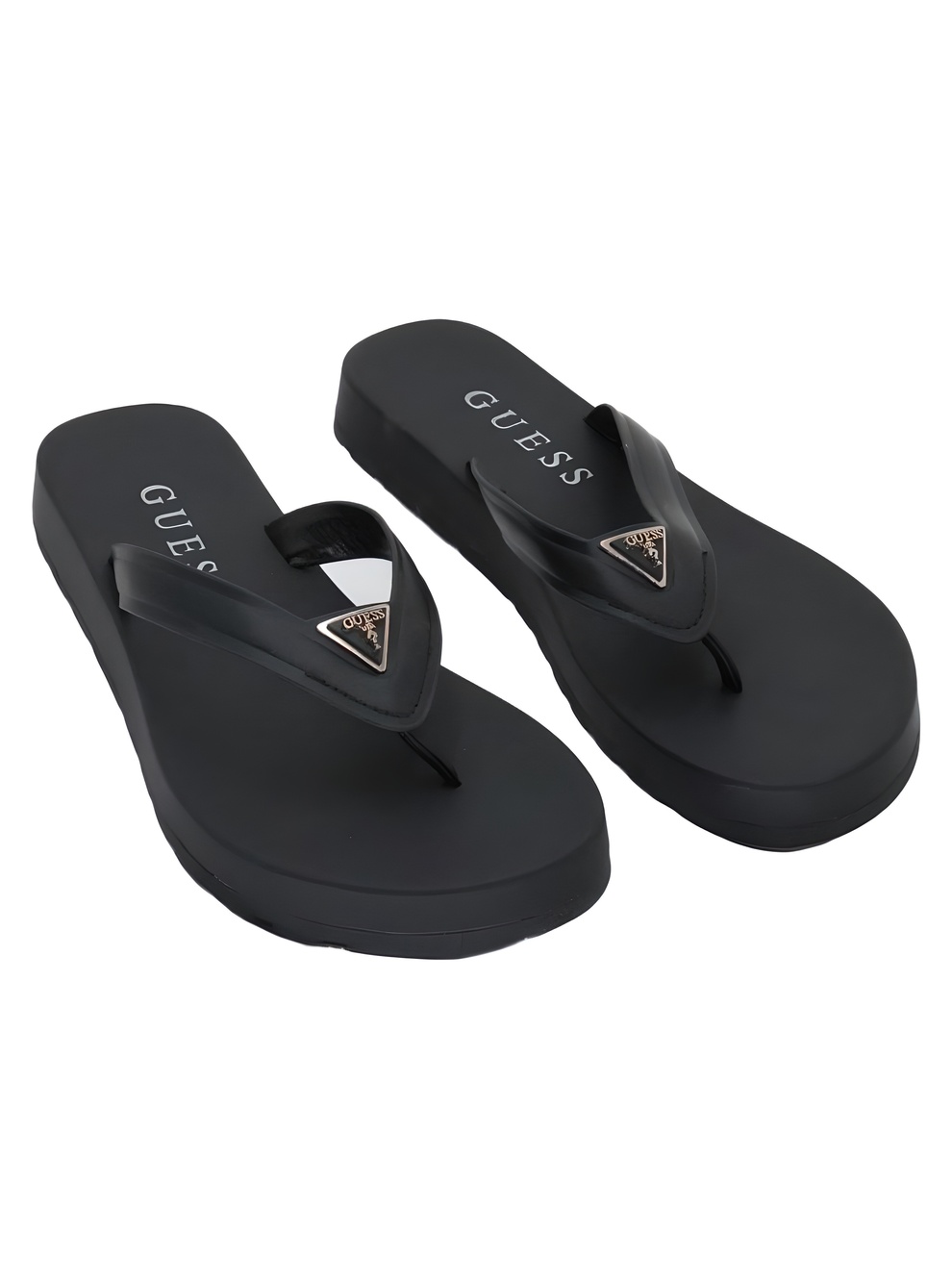 GUESS Womens Candry Triangle Logo Black Platform Flip Flop Sandals Size 9